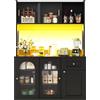 Azkoeesy Mobile da Cucina, Credenza Alta da Cucina 120x35x167 cm Nero, Porte Scorrevoli in Vetro, Cassetti e Maniglie Dorate, Piano di Lavoro con Illuminazione LED, per Soggiorno e Sala da Pranzo