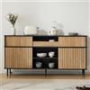 MAMAINI Dimensioni: 160 x 40 x 80 H,Cassettiera con 4 ante scorrevoli e 1 cassetto, rovere combinato con il nero,