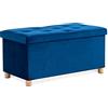 BRIAN & DANY Cassapanca ottomana con 4 gambe in legno, in velluto, per soggiorno, blu navy, 76 x 38 x 38 cm