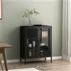 [en.casa] Comò in Acciaio con 2 Ante in Vetro Temperato Credenza per Soggiorno 101,5 x 80 x 40 cm Armadietto a Vetrata con 3 Scomparti - Nero