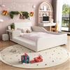 Gelukueub Letto imbottito, letto singolo con scrivania e sgabello, con ripiano, testiera morbida, culla con doghe in legno, velluto bianco (90 cm x 200 cm)