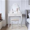 ML DESIGN modern living ML-Design Tavolo Cosmetico da Trucco Toletta Bianco con Sgabello Confortevole in Ecopelle con Specchio Ovale e 3 Cassetti 75 x 140 x 40 cm Tavolino Make-up per Signore e Ragazze in Legno MDF