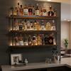 FKKPRVAX 80CM Grande Portabottiglie Da Parete con illuminazione a LED, 3 Livelli Supporto Vetro in legno massello in stile industriale vetrinetta da parete Pensile bar, ristoranti e case