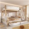 Zravenna Letto a castello per 2 bambini, 90 x 200 cm/140 x 200 cm, con ringhiere a nuvola, cassetti e portariviste, letto familiare in legno, senza materasso (C-bianco + quercia)