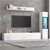 FAYICIC Set da parete per TV, 3 pezzi, illuminazione a LED, bianco lucido, set di mobili da soggiorno, parete frontale, bianco, 1 armadio TV, 1 vetrina per soggiorno, 1 mensola sospesa (A)