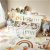 BIYFSDS Letto Montessori 90 x 200 cm con vano contenitore e libreria, letto a terra per bambini 90 x 200 con sponda di sicurezza e rete a doghe, struttura per letto per bambini in legno massello rinforzato in