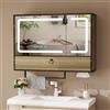 YU YUSING Specchio Contenitore Bagno 80x16x60 cm, Mobiletto a Specchio con Illuminazione a LED, Luce Regolabile, Visualizzazione di Ora/Temperatura, Ripiano Regolabile, Apertura a Pressione, Naturale
