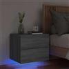 QZZCED Comodino a sospensione con retroilluminazione a LED RGB, rovere grigio Sonoma, montaggio a parete, in materiale a base di legno, resistente all'umidità, facile da pulire, ideale per