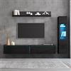 Wiuzo Set da Parete per TV, 3 Pezzi, Illuminazione a LED, Nero Lucido, Set di Mobili da Soggiorno, Parete Frontale Nero, 1 Armadio TV, 1 Vetrina per Soggiorno, 1 Mensola Sospesa, TV Fino a 80