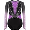 Loodgao Bambina Corpetto Gymnastico Maniche Lunghe con Strass Combinazione Leotard Danza Body da Balletto Bodysuit da Pattinaggio Artistico Abito da Yoga Viola 13-14 anni