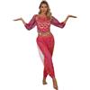 Yihuimin Costume Danza Orientale Donna Abito Danza Indiana Brillante Paillette Crop Top Sarouel Completo Pantalone del Ventre Latina Salsa Rumba Rosa Acceso Taglia Unica