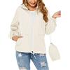 Tisfeer - Impermeabile da donna con cappuccio, leggero, antivento, pieghevole, cachi, XXL