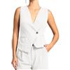 Amazhiyu Gilet da donna in misto lino, senza maniche, in misto lino, con bottoni, scollo a V, top estivo, gilet con orlo irregolare, bianco, M