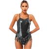 TTAO Costume da ballo da donna, lucido, con frange, balletto, latino, leotardo latino, salsa, sala da ballo, feste, Nero , S