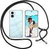 ISOI Cover con Cordino per Oppo A6 / A6x / A6k 4G / 5G, Custodia Trasparente con Collana Tracolla Laccio Collo Ultra Sottile Morbido TPU Silicone Antiurto AntiGraffio Case, Nero