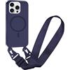 FMPCUON FNPCUON Cover Magnetica con Cordino per iPhone 14 Pro Max Compatibile con MagSafe,Ricarica Wireless, Placcatura Disegno Custodia con Collana Laccio Tracolla Regolabile Case.Blu