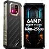 Ulefone Armor 22 Rugged Smartphone Android 13, 16GB+256GB+512GB Telefono Indistruttibile, 64MP Visione Notturna, 6600mAh Batteria, 6,58 Pollici HD+ Cellulare, IP69K/Impronta Digitale/NFC/OTG-Nero