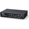 Yinker Switch PoE Gigabit 7 Porte 65W, 4 PoE+ 2 Uplink Gigabit + Slot SFP Fibra, Modalità 250m/VLAN, AI Recupero Automatico, Metallo Silenzioso per Videosorveglianza IP