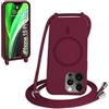 FMPCUON FNPCUON Cover Magnetica Silicone per iPhone 15 Pro Max con Cordino,Compatibile con MagSafe,Custodia con Laccio Collana Tracolla Collo Sottile TPU Antiurto Protettiva Case con Corda.Rosso