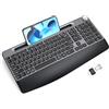 GAMCATZ Tastiera ergonomica wireless con poggiapolsi, a basso profilo, supporto per telefono/tablet, design silenzioso, Windows e Mac OS, tastiera USB senza fili per desktop, laptop, PC, Mac, Windows,
