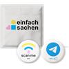einfachsachen Set mix: 1 x per Telegram + 1 x adesivo universale scan me NFC - effetto 3D epossidico, auto-programmabile, riutilizzabile, senza contatto, Ø 3 cm