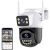 AUBEST Telecamere di Sicurezza, Telecamera IP PTZ a Doppio Obiettivo da 8 MP 4K con Doppio Schermo Telecamera di sorveglianza Esterna Wireless con rilevamento Umano da 4 MP Ai(4MP No Card)
