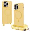 Belzsxy Cover Compatible con iPhone 13 Pro rimovibile custodia in silicone,[Antiurto] [AntiGraffio] [Antiscivolo] Custodia con Regolabile Collana per Cordino Collana Necklace Cover Corda，Giallo