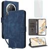 IUQXU Cover per Honor Magic7 Lite 5G/X9C 5G Libro con Pellicola Vetro Temperato [Blocco RFID] Antiurto Supporto Custodia in Pelle Portafoglio per Honor Magic 7 Lite Magic7Lite HonorX9C 5G Blu