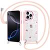 Foonary Clear Cover con Cordino per iPhone 16 Pro 6,3, Disegni Bow Ciliegia Motivo Aesthetic Cellulare, Trasparente Custodia con Laccio Tracolla Collana Collo, Silicone TPU Antiurto Case, Rosa 1