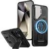 YANJIEER Cover Magnetico per Samsung Galaxy S25 FE Cavalletto, Custodia Militare Antiurto Robuste Compatibile con Mag-Safe per Uomini, Protezione Fotocamera Supporto Nero
