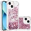 Generic Compatibile con iPhone 13 mini custodia glitterata, 3D Bling Sparkle Quicksand che scorre liquido trasparente TPU gel silicone antiurto custodia protettiva per iPhone 13 mini. Oro rosa