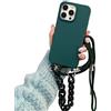 Emlivi Custodia per cellulare con cinturino per iPhone 16, con tracolla in silicone e TPU, con cordino da appendere, custodia protettiva con elegante fascia per iPhone 16, verde militare