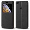 Shantime Custodia Flip in Pelle con Finestra Compatibile con Huawei P9 Lite 2017, Display Visibile, Chiusura Magnetica Invisibile e Slot Carta(Nero)
