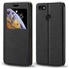 Shantime Custodia Flip in Pelle con Finestra Compatibile con Huawei Y6 Pro 2017, Display Visibile, Chiusura Magnetica Invisibile e Slot Carta(Nero)