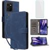 IUQXU Cover per Nokia HMD Skyline Libro con Pellicola Vetro Temperato [Blocco RFID] Antiurto Slot Carte Supporto Kickstand Flip Custodia in Pelle Portafoglio per Nokia Skyline HMD Sky line 5G Blu