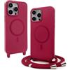 Belzsxy Cover Compatible con iPhone 13 Pro rimovibile custodia in silicone,[Antiurto] [AntiGraffio] [Antiscivolo] Custodia con Regolabile Collana per Cordino Collana Necklace Cover Corda，Rosso
