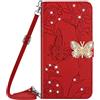 VQWQ Custodia per Vivo V23 5G, Cover a Portafoglio in Pelle PU Glitter Farfalla Slot per Schede Libro Supporto Cavalletto Flip Case Tracolla Regolabile Magnetica per Maschio -[HT02]-Rosso