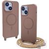 Belzsxy Cover Compatible con iPhone 14 Plus rimovibile custodia in silicone,[Antiurto] [AntiGraffio] [Antiscivolo] Custodia con Regolabile Collana per Cordino Collana Necklace Cover Corda，Marrone