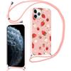 Phoona Cordino Cover per iPhone 11 Pro 5,8'', Fragola Aesthetic Modello Design Silicone Rigido Case Corda con Regolabile Laccio Antiurto Antigraffio Bumper Protezione della Fotocamera Custodia,2