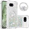 IMEIKONST Google Pixel 8A Custodia con Cavalletto ad Anello, Brillantini Glitter Colore Sabbie Mobili Cover per Ragazze Donne Silicone Antiurto per Google Pixel 8A. Amore Argento YBZ