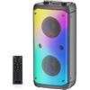 TAMPROAD Altoparlante Bluetooth wireless, 80 W di picco wireless TWS, altoparlanti portatili per feste all'aperto con subwoofer, bassi profondi, 6 luci LED colorate, suono stereo forte boombox per feste, casa
