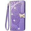 VQWQ Custodia per Oppo Reno 4 Z 5G, Flip Cover Portafoglio in Pelle PU Slot per Schede Libro Brillare Farfalla Supporto Antiurto Cordino Chiusura Magnetica Case Wallet per Maschio Donna -[SD]-Viola