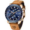 BENYAR Orologio da uomo Cronografo al quarzo 30M impermeabile con datario Luminoso Sporty Cinturino in pelle Regali alla moda per gli uomini