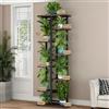 Garvee Supporto per Piante per Interno o Esterno, Scaffale a 8 Livelli per 9 Vasi con Base Rinforzata in Legno, Porta Piante Moderno Salvaspazio con Piedini Regolabili per Salotto, Balcone e Giardino