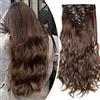 S-noilite Set 8pcs Clip in Hair Extensions Extension Clip Capelli Veri Testa Piena 18Clips Parrucchino 43cm Riccio Marrone medio