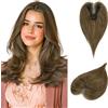 RUWISS Topper in Capelli Veri per Donna Castano con Riflessi Biondi Posticcio Leggero con Clip per Diradamento Capelli Liscio Senza Frangia