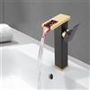 HOMEONENIC Rubinetto a cascata a LED in acciaio inox 304, 3 colori che cambiano il colore, con sensore di temperatura, alto bagno lavabo, rubinetto caldo e freddo (nero+oro)