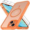 iVoler Cover Magnetica per iPhone 13 5G con 2 Pezzi Pellicola Vetro Temperato, [Compatibile con MagSafe] Custodia Traslucida Opaca Sottile Anti-Impronte MagSafe Case, Arancione