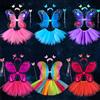 NONE Bambini adulti 3/4 pezzi Costume da fata Set simulazione ali di farfalla gonna fascia bacchetta principessa ragazze partito vestire regalo di Halloween