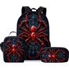 VINKA Set di tre zaini Red Spider per bambini e bambine, regalo ideale, zaino scolastico piatto 2D con cartoni animati per bambini